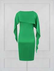 Asymmetric Cape Silk Dress (Emerald)