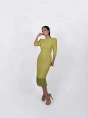 Tweed Midi Dress (Olive)