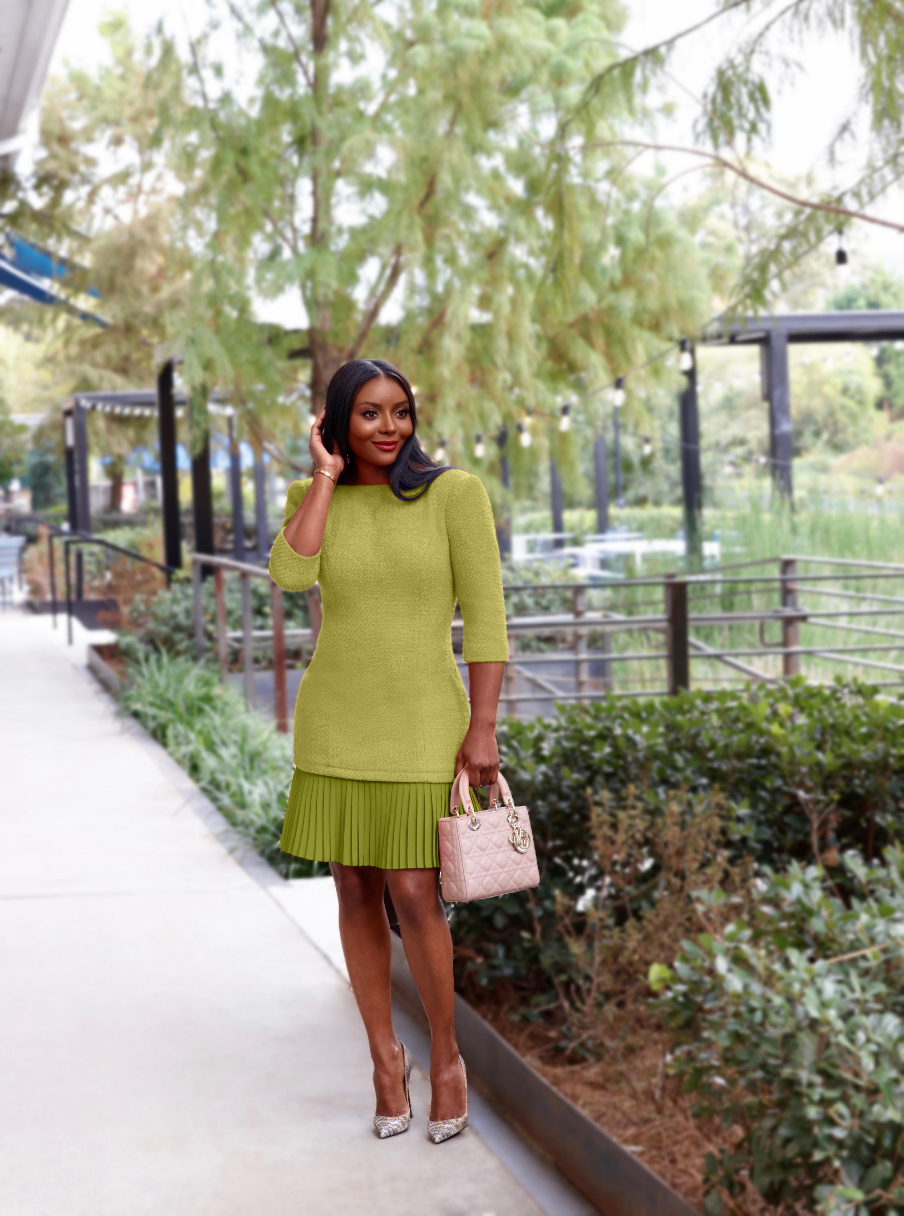 Tweed Mini Dress (Olive)