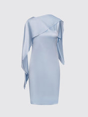 Asymmetric Cape Silk Dress (Powder Blue)