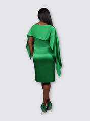 Asymmetric Cape Silk Dress (Emerald)