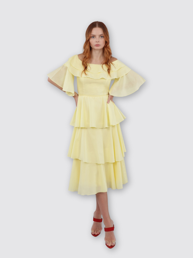 Layered Tea Dress (Lemon) Midi