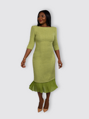 Tweed Midi Dress (Olive)