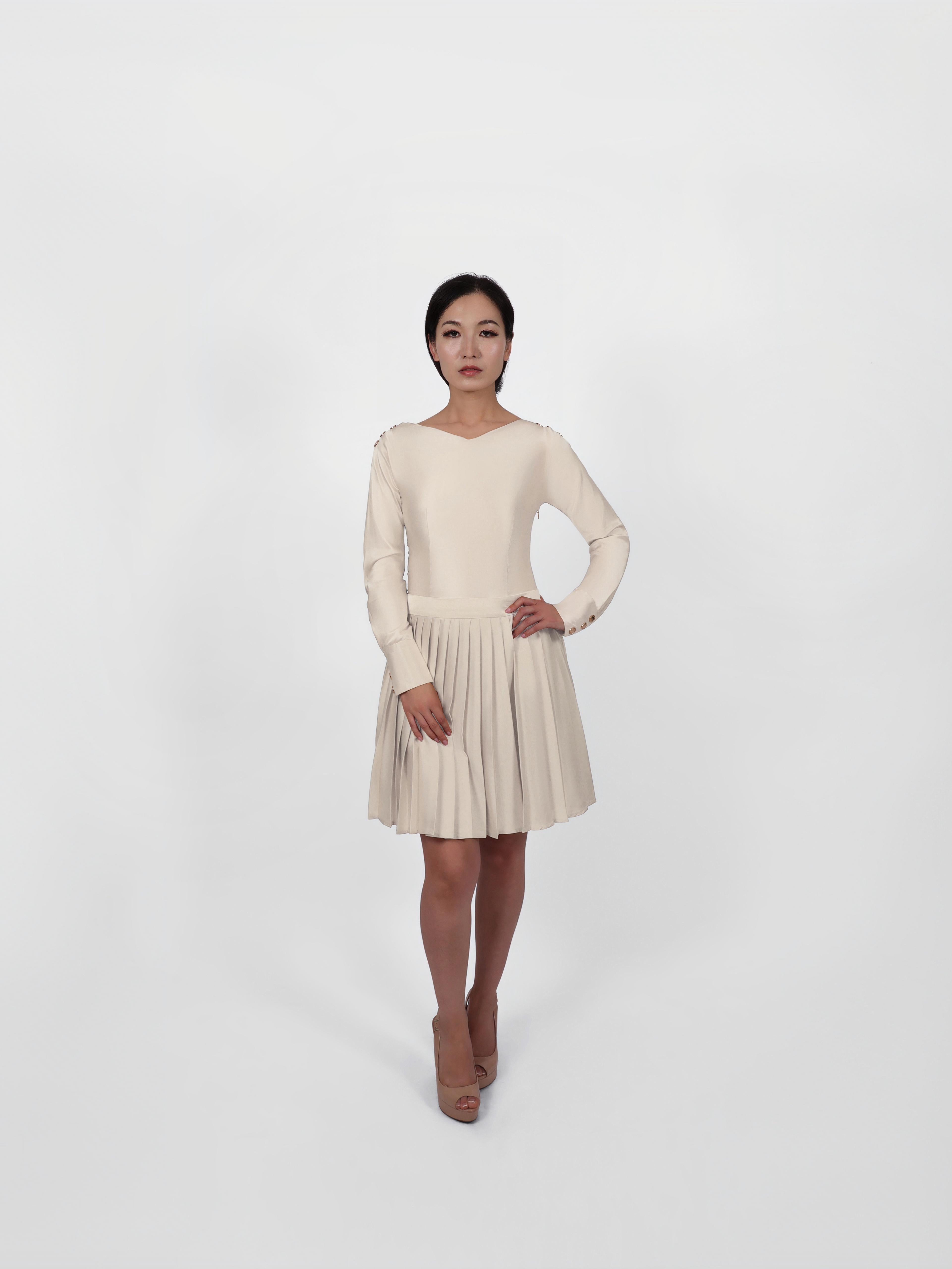 Ombré Pleated Dress (Champagne)