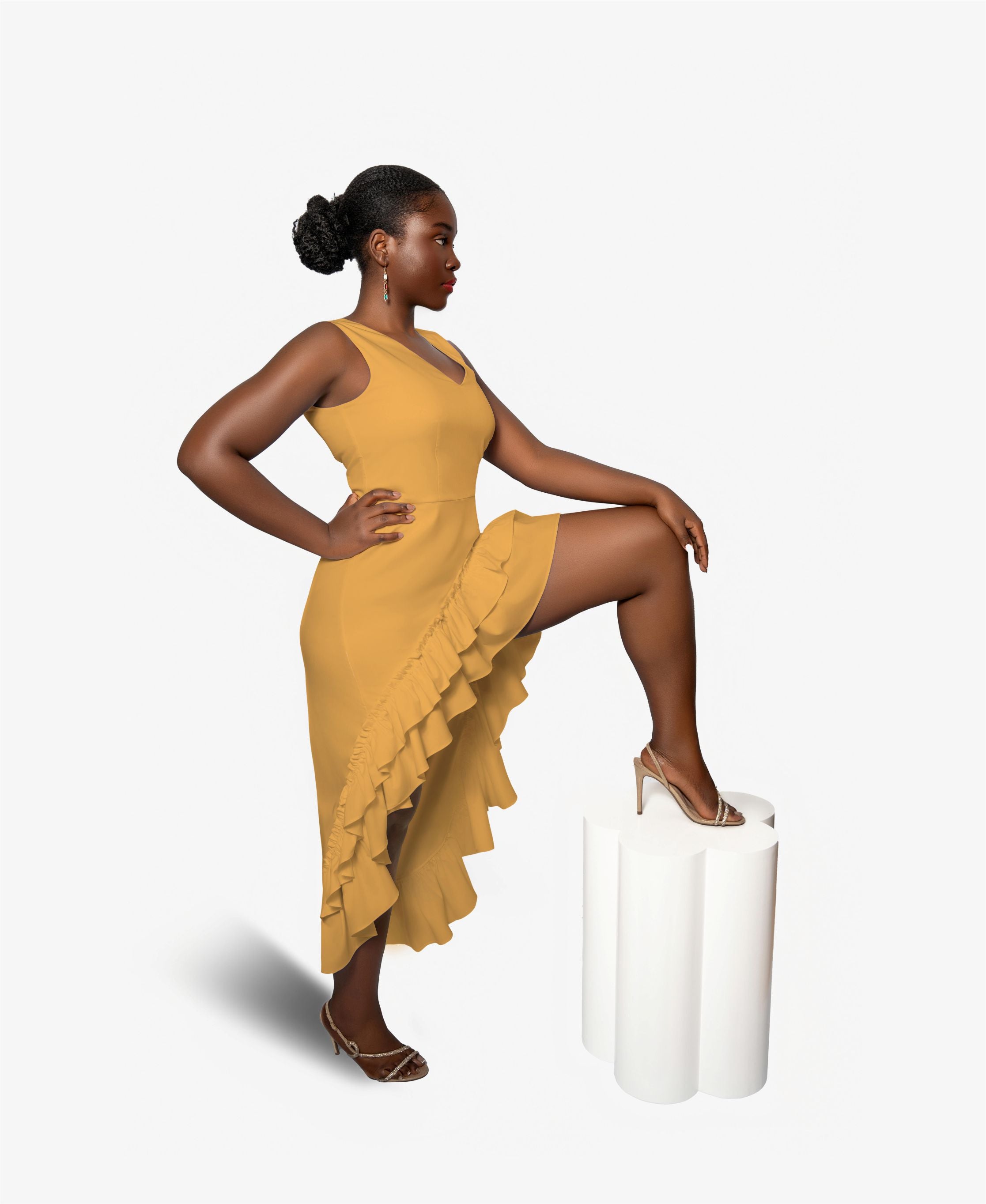 High-Low Frill Dress (Mustard)