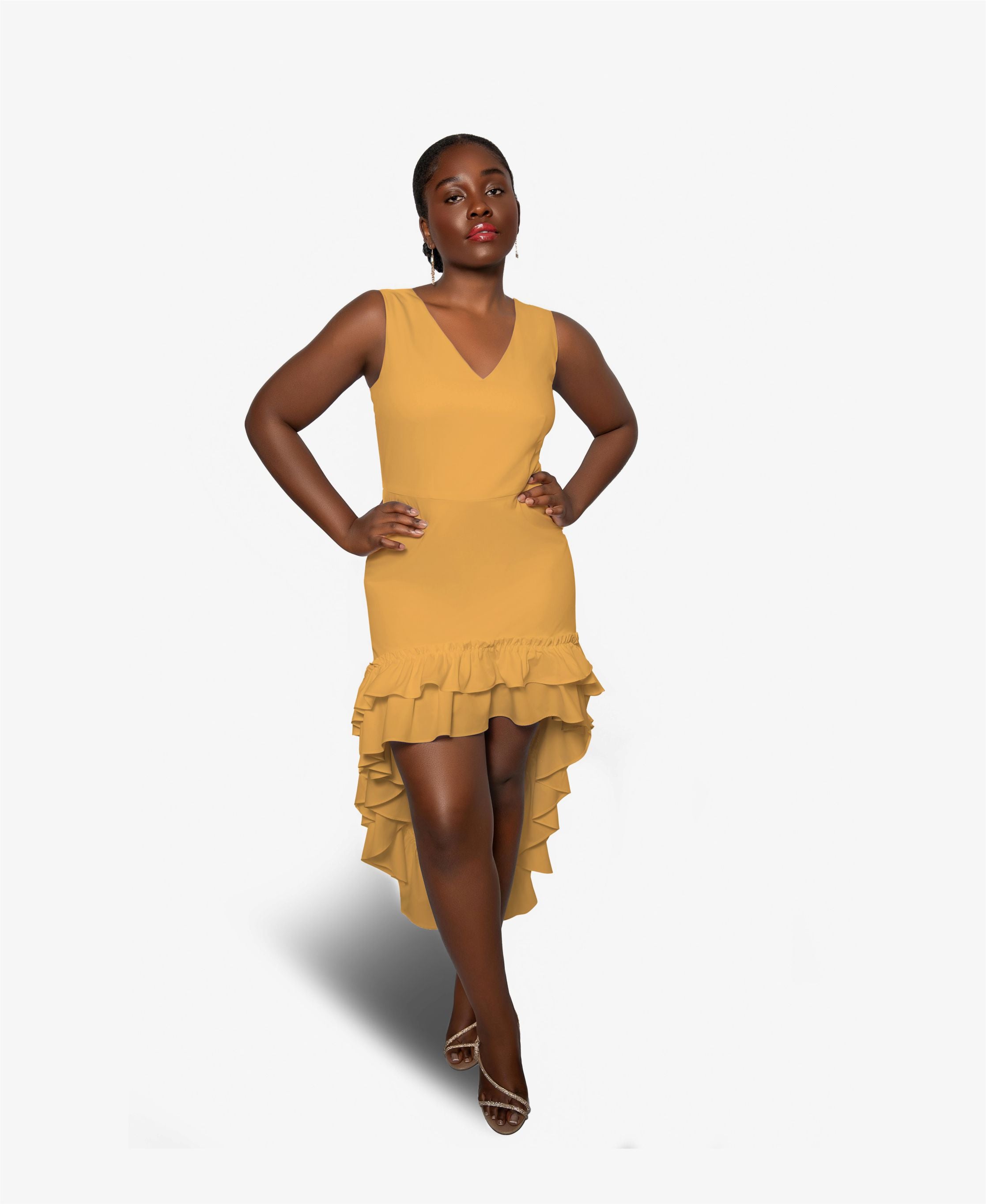 High-Low Frill Dress (Mustard)