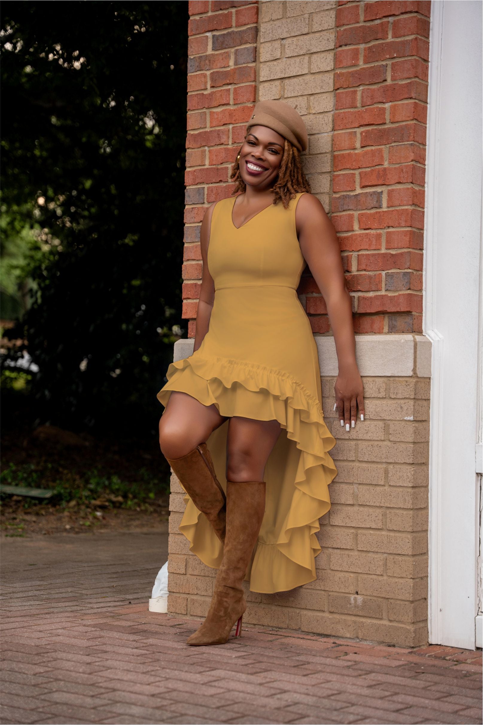 High-Low Frill Dress (Mustard)