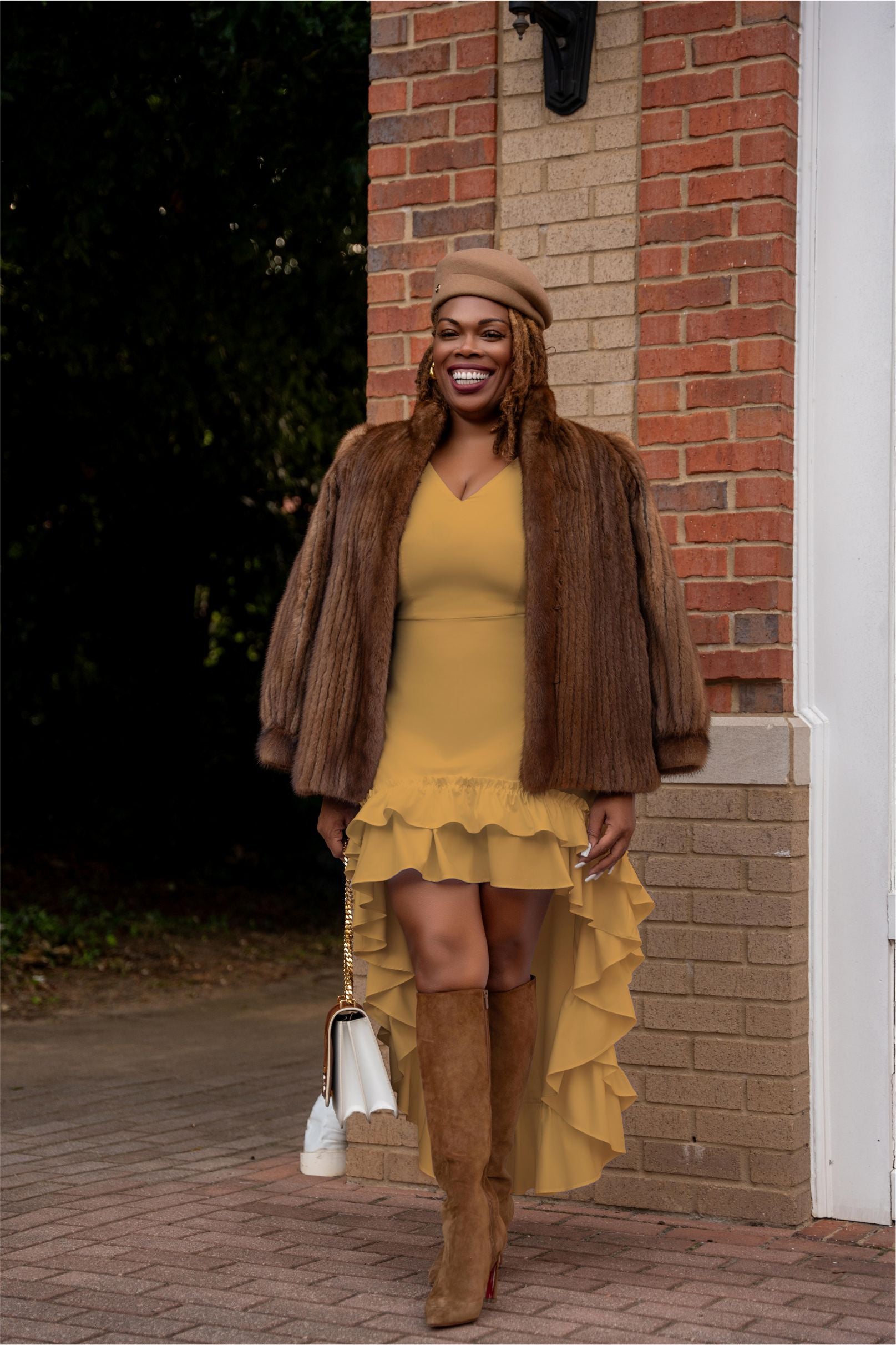 High-Low Frill Dress (Mustard)